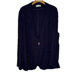 ELLEVEN Blazer Womens 2XL Navy Rayon Linen Single Button Lightweight Cruise
